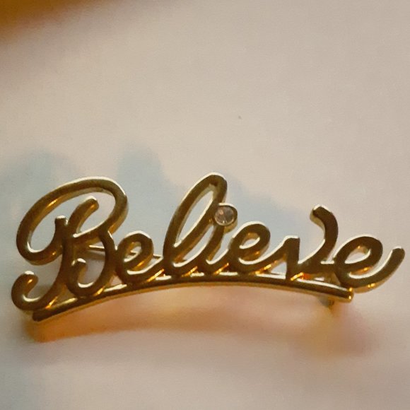 Believe Gold Tone Pin Brooch - Picture 1 of 3